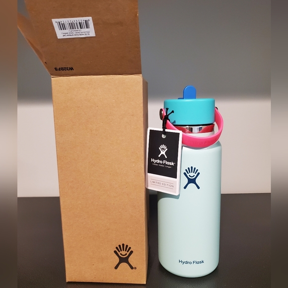 Hydro Flask Other - 32 Oz Hydro Flask Mint Blue Bottle with Pink Handle